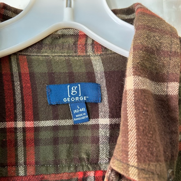 Flannel plaid George Vintage shirt Paris Eiffel Tower patch on back sz L - Picture 5 of 6